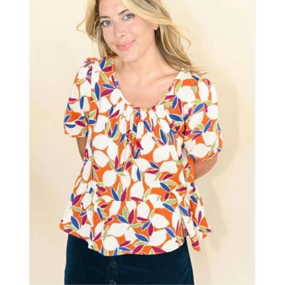 Compania Fantastica Tops - Compania Fantastica Women's Fruit Print Ruffled Top Orange Size Small Nwt